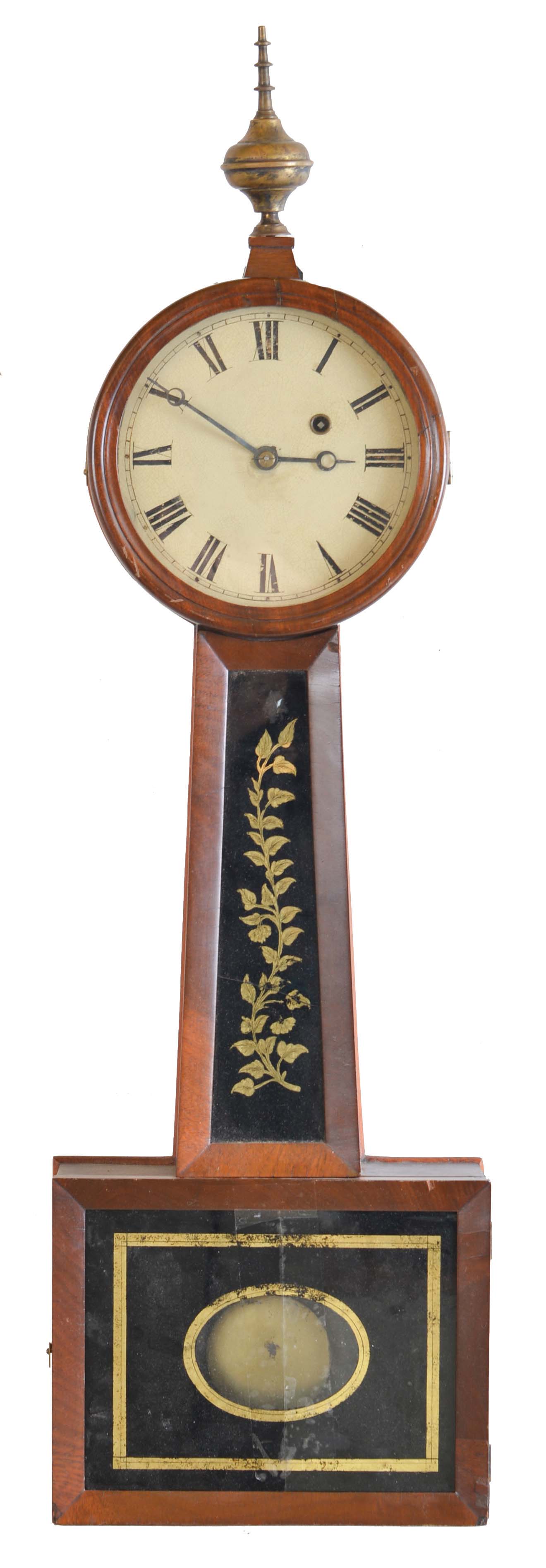 Horace Tifft, North Attleboro, Mass., 8 day, weight brass movement Patent or banjo timepiece. — Antique Clocks Price Guide