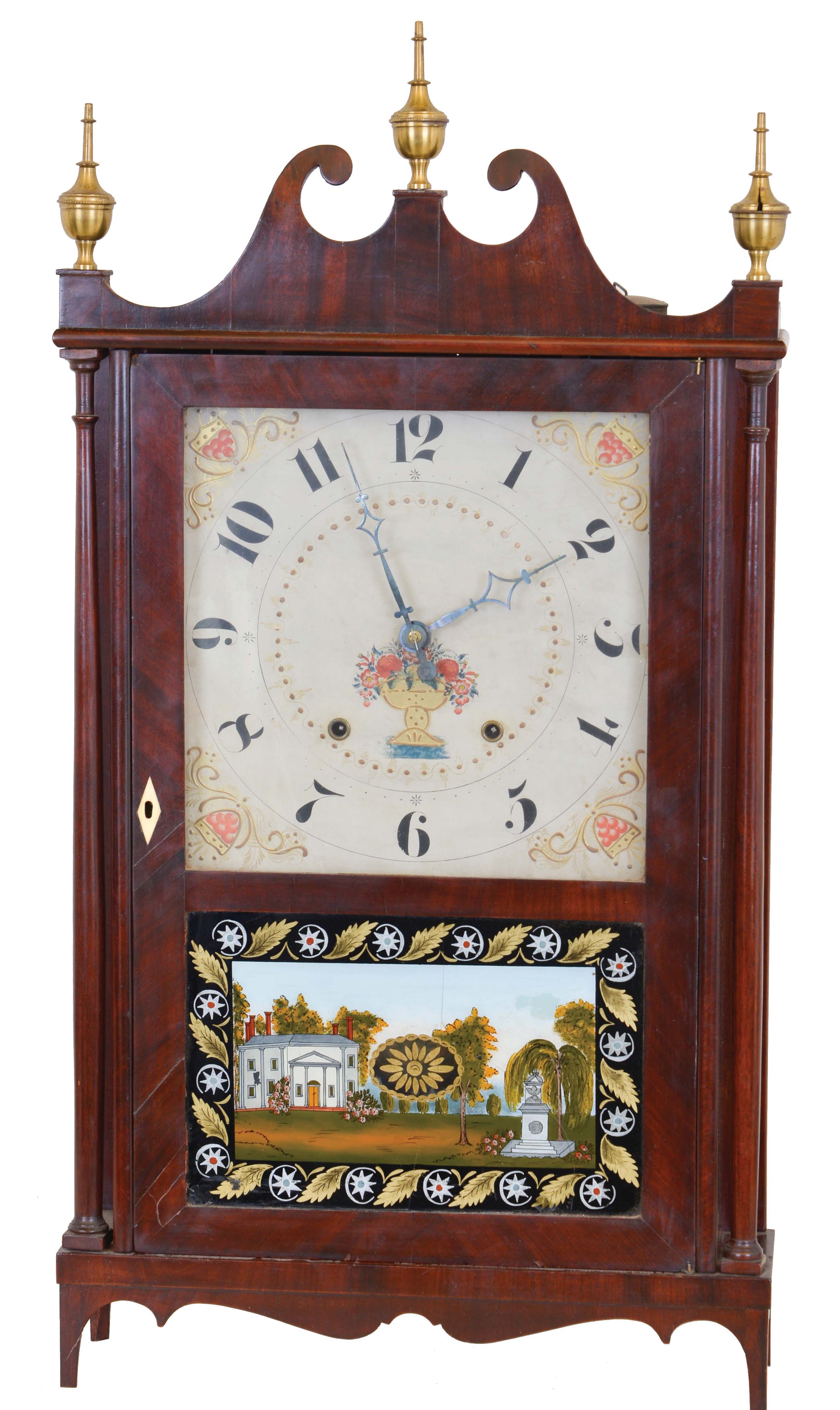 Riley Whiting, Winchester, Conn., 30 hour, time and strike weight wood movement pillar & scroll shelf clock. — Antique Clocks Price Guide