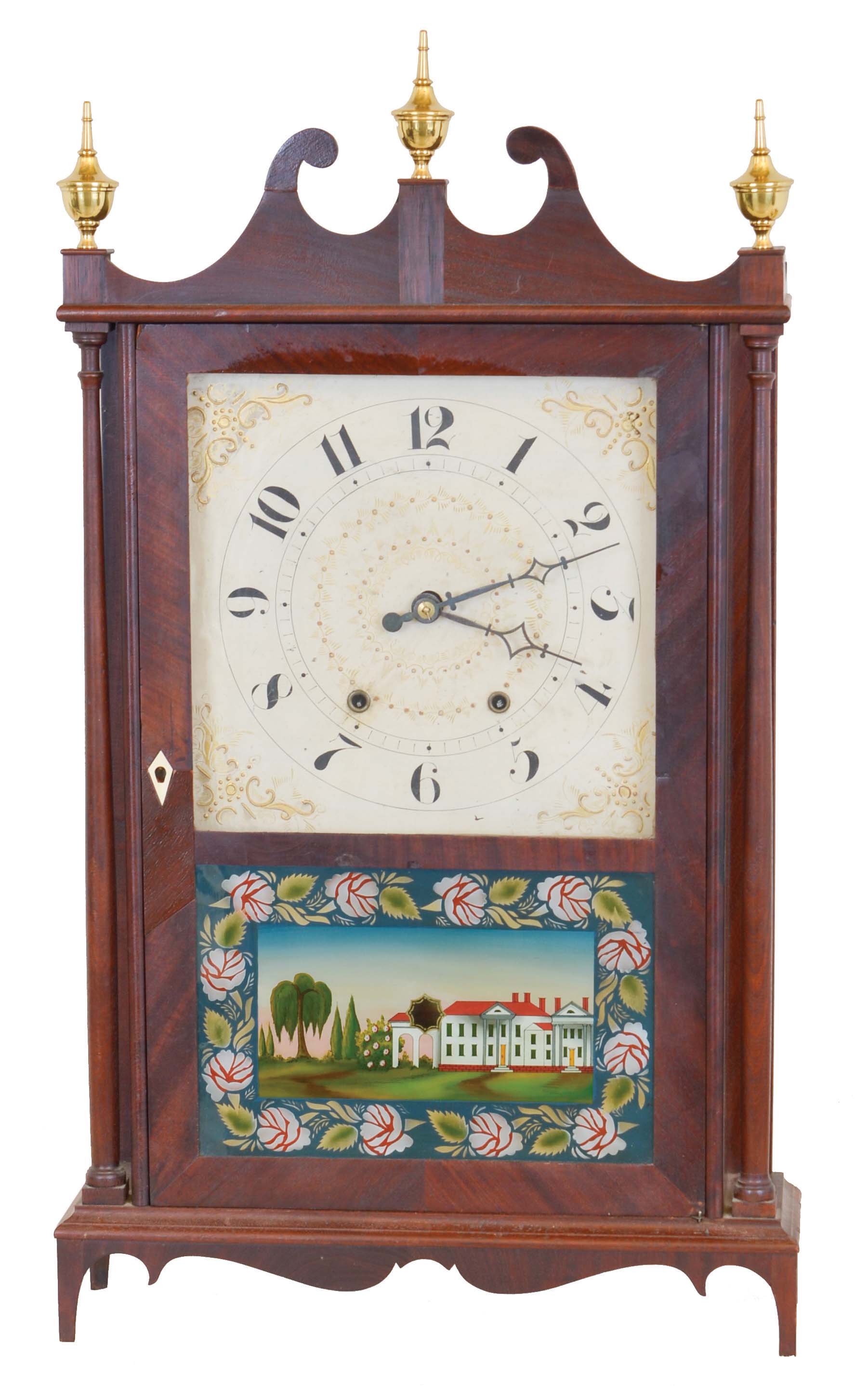 Wadsworth, Lounsbury & Turner, Litchfield, Conn., 30 hour, time and strike weight wood movement pillar & scroll shelf clock. — Antique Clocks Price Guide
