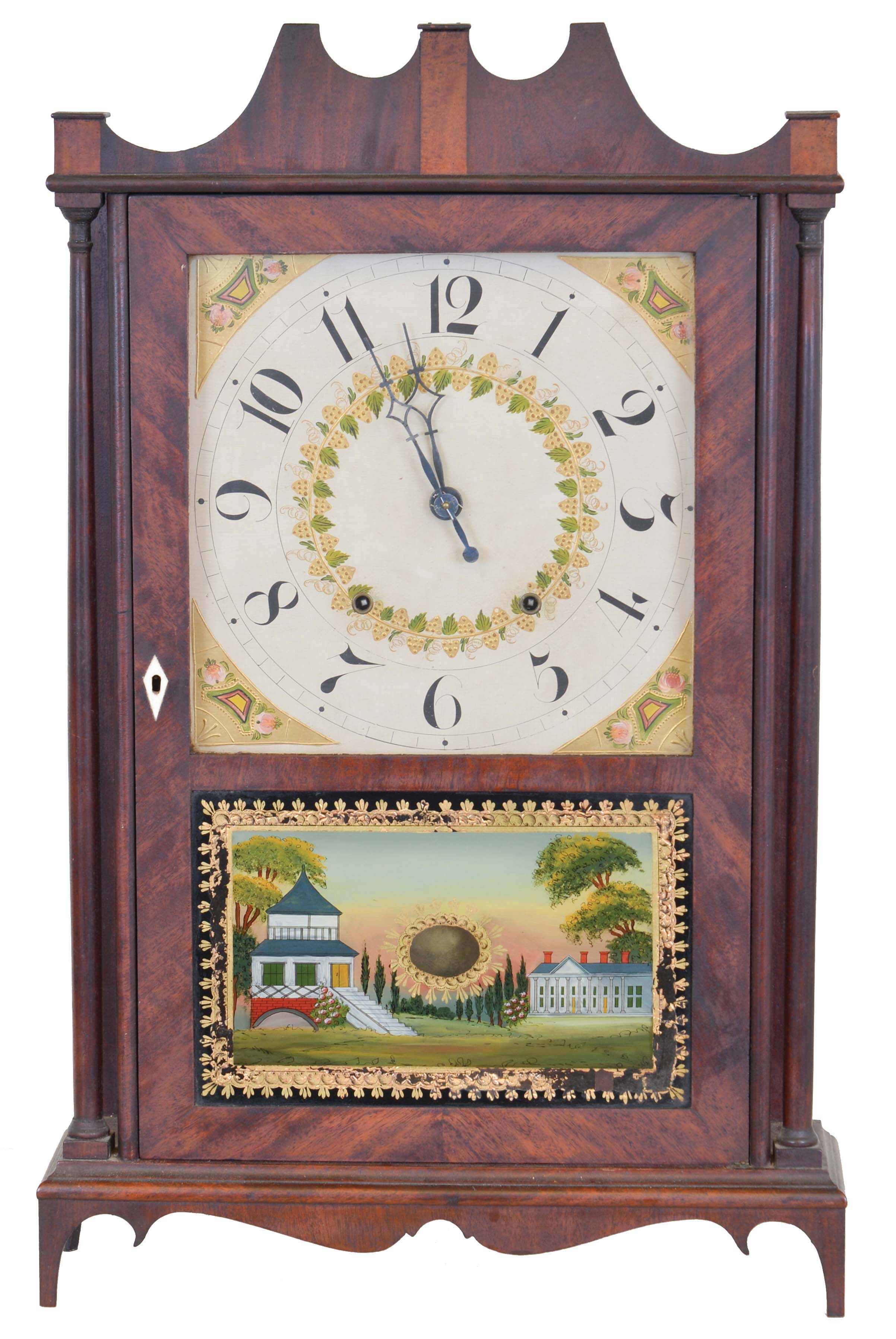 Seth Thomas Clock Co., Plymouth Hollow, Conn., 30 hour, time and strike weight wood movement pillar & scroll shelf clock. — Antique Clocks Price Guide