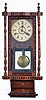 English, Anglo-American, 8 day, time and strike spring brass movement inlayed wall clock.