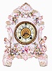 French porcelain 8 day time and strike figural mantel clock, with unsigned American movement and dial.