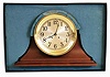 Chelsea Clock Co., Boston, Mass., No. 2093M 8 1/2" hinge bezel ship's bell brass clock on hardwood base in original presentation box and with original papers