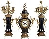 French blue porcelain ginger jar 8 day time and strike mantel clock with pair of matching candelabra Japy Freres Medaille D'Honneur movement with countwheel bell striking, dial signed "B. Tax, Amsterdam"