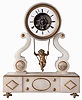 French "Swinging Cupid" 8 day time and strike shelf clock, white alabaster case with marble and brass accents and feet. Japy Fils movement, 1844, 149 and 1855 medailles, with double escape wheel and "chaff cutter" escapement.