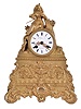 French, 8 day, time and strike spring brass movement with silk thread suspension ormolu figural mantel clock. Dial is marked with a retailer's name: "W. Bremmer, Yorstadt St Pauly Bei Hamburg".