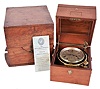 Whyte, Thomson & Co., Glasgow, Scotland, two day marine chronometer with boxes and certificate, the fusee movement with spotted plates, Z balance, helical balance spring, and spring detent, Roman numeral silvered dial with wind indicator, blued steel spade and poker hands, two tier mahogany box with gimballed tub and brass hardware, all contained in an outer mahogany box, serial #9089, with Class A Chronometer Certificate from the National Physical Laboratory at Teddington, [England} dated 1930