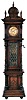 Polyphon Musicwerke, Leipzig, Germany, "Style No. 61" tall clock with music box, 14 day, time and strike, spring driven Lenzkirch movement with Polyphon single comb music box playing 15 3/4" discs hourly. The music can also be started at will by coin operation or silenced. The case of walnut is Grunderzeit styled and highly carved with antique leaded blown glass trunk door. The dial is brass with pierced steel hands. Includes seven Polyphon discs.
