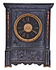 France, black slate mantel clock with Maxant patent winding, rectilinear case with brass feet and applied brass ornament, Roman numeral slate dial, gilt hands, 8 day time and strike pendule de Paris movement
