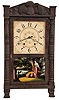 R. E. Northrop, New Haven, Conn, "Carved Column and Splat" shelf clock with a weight driven 30 hour time and strike wooden works movement in a mahogany case.