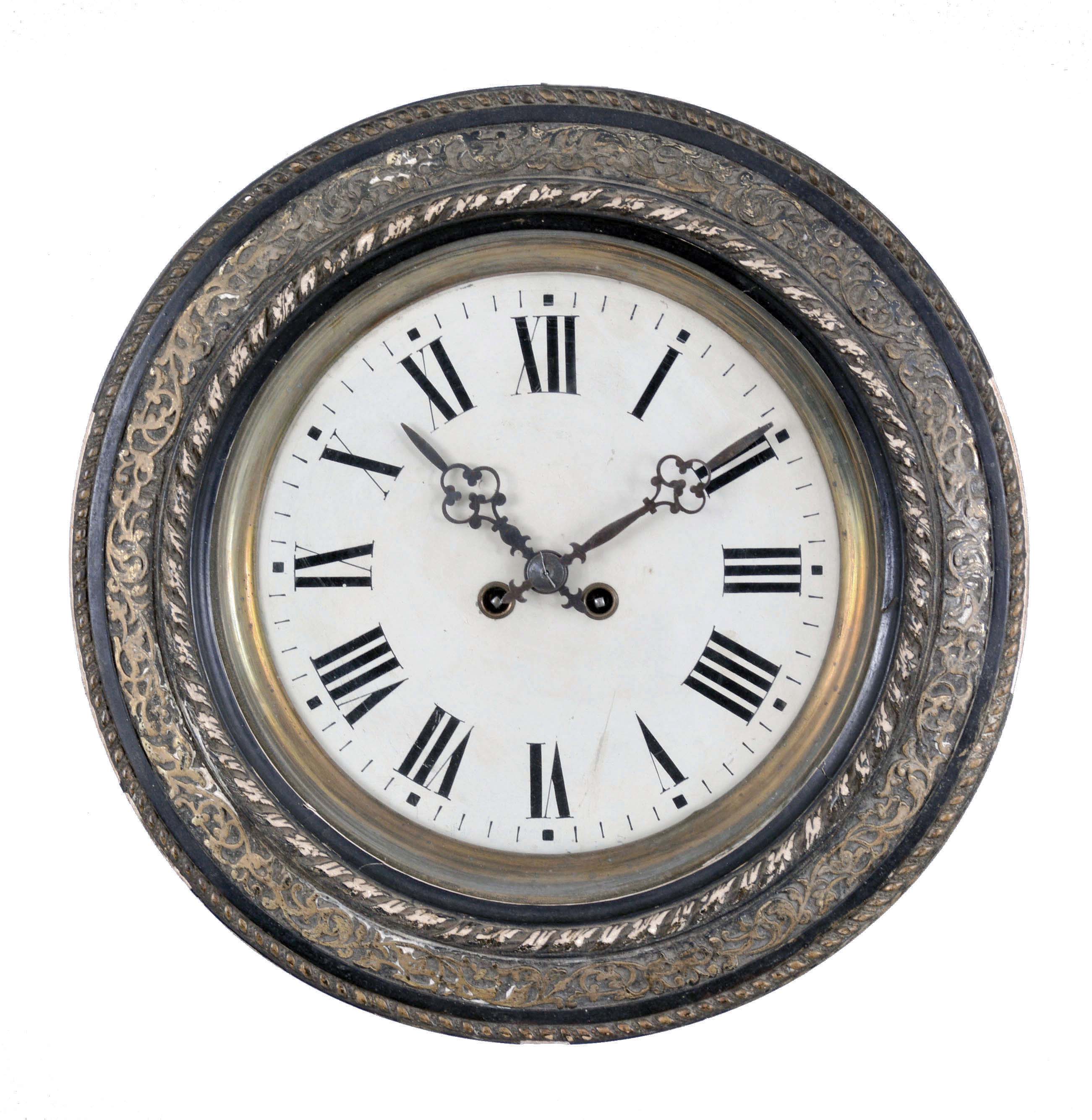One clock only- French gallery clock, 8 day, time and strike movement with gesso ornamented bezel — Antique Clocks Price Guide