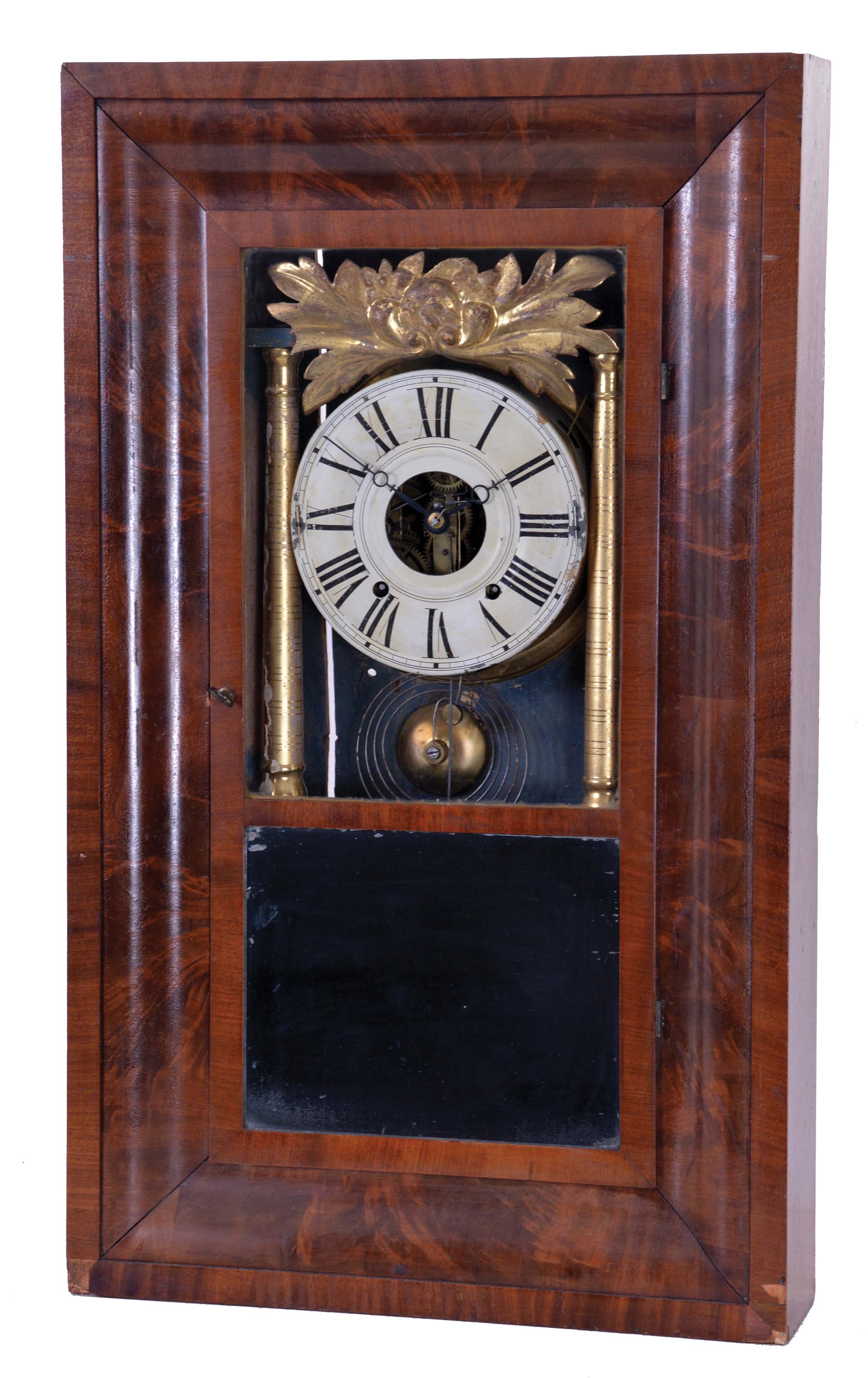Hills, Goodrich & Co., Plainville, Conn., 8 day, time and strike, weight driven brass movement OG shelf clock with a partial overpasted J. J. Beals, Boston label. The movement was designed by Joseph Ives. — Antique Clocks Price Guide
