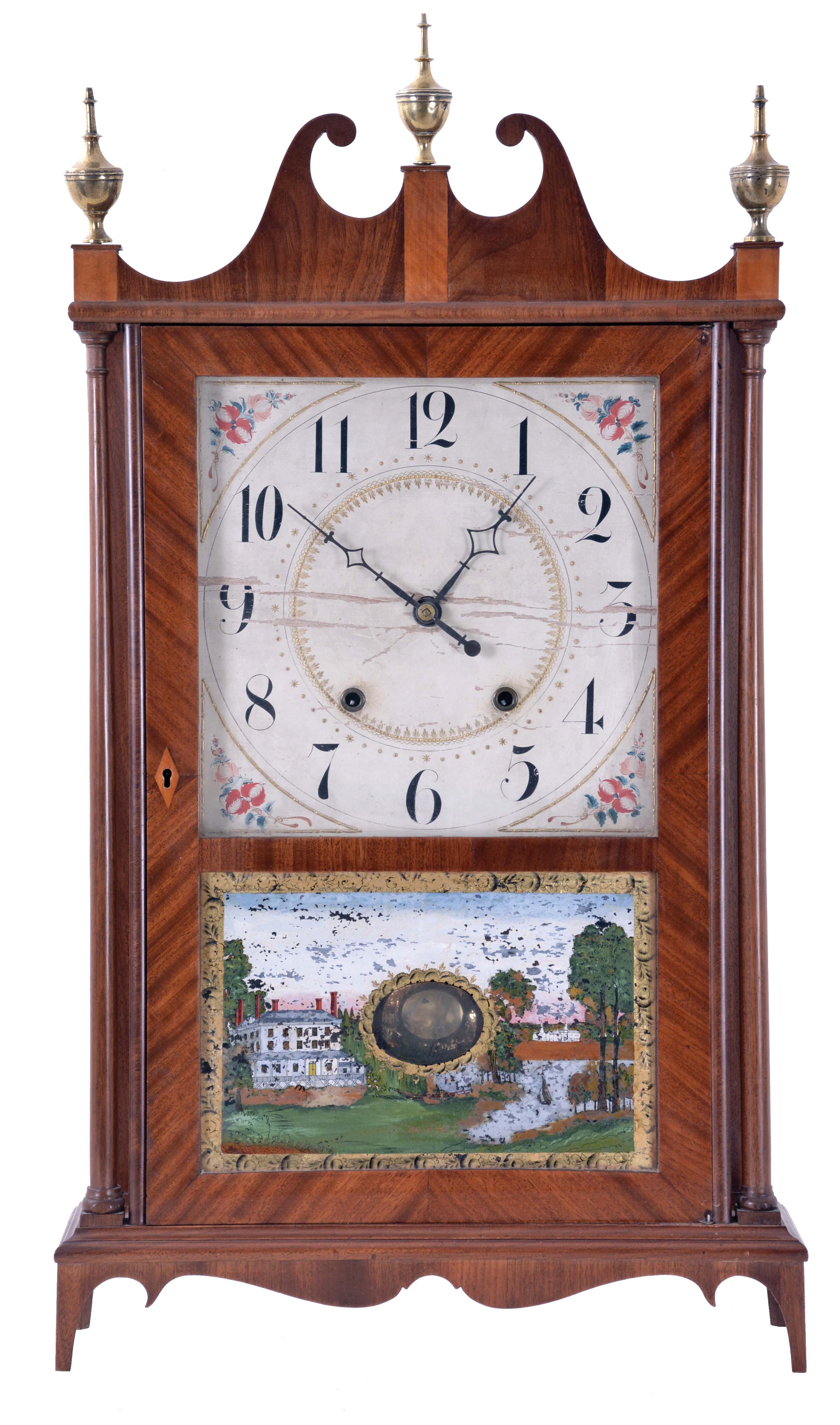 E. Terry & Sons, Plymouth, Conn., 30 hour, time and strike weight wood movement pillar & scroll shelf clock. — Antique Clocks Price Guide