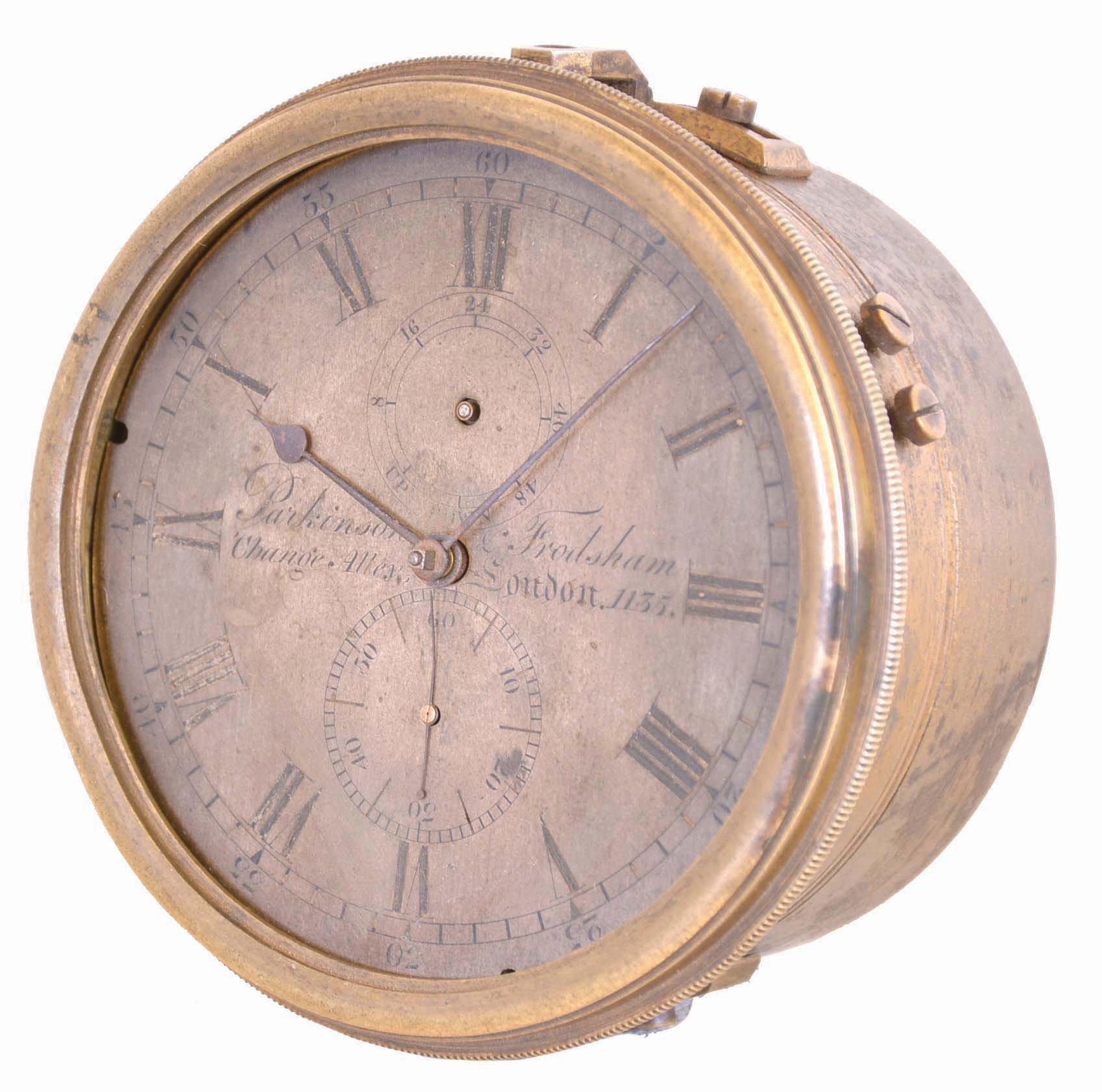 Parkinson & Frodsham, London, a two day marine chronometer movement and dial, with tub, serial #1135, for parts — Antique Clocks Price Guide