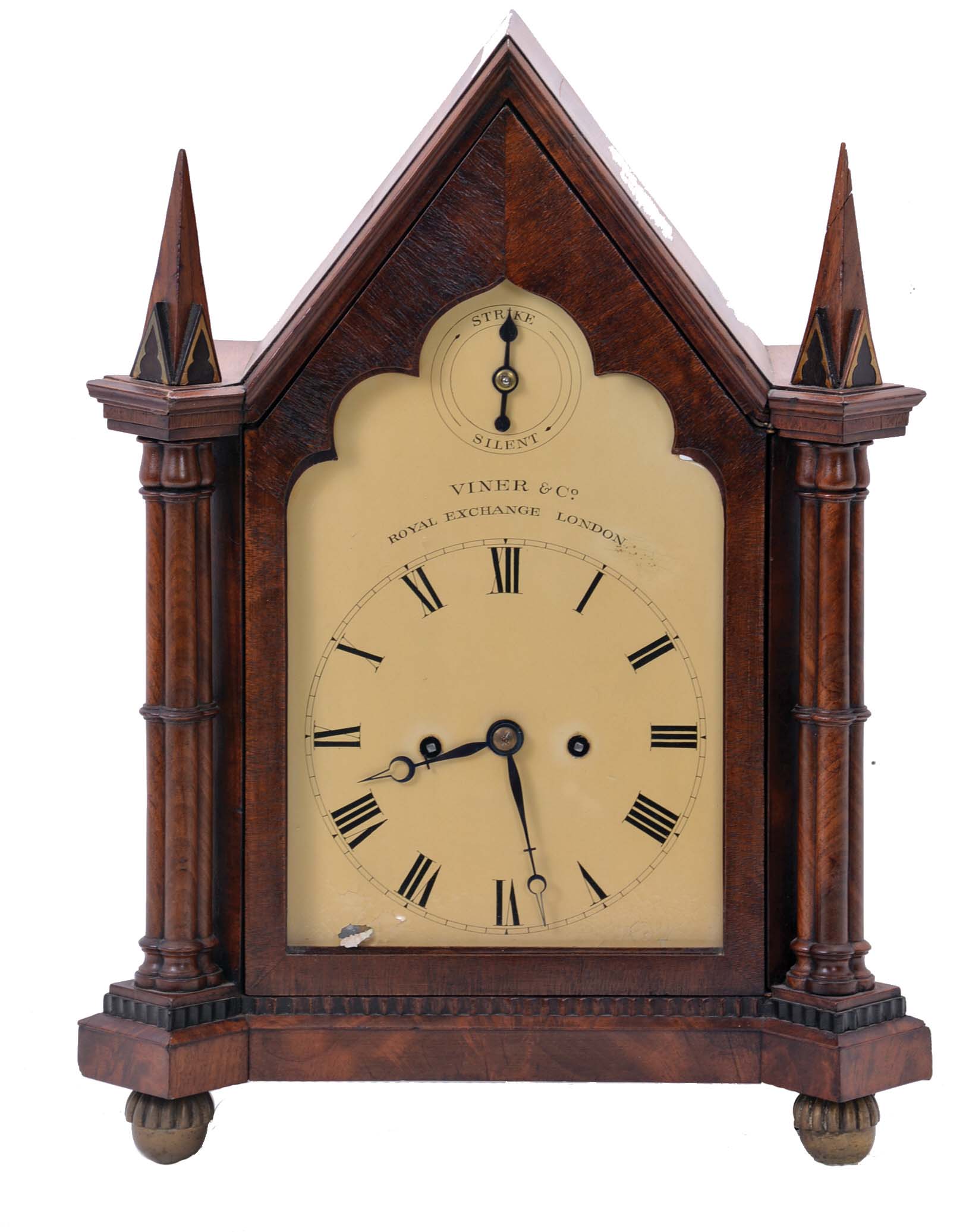 English, Viner & Co., Royal Exchange, London, 8 day, time and strike spring fusee movement Gothic style bracket clock. — Antique Clocks Price Guide