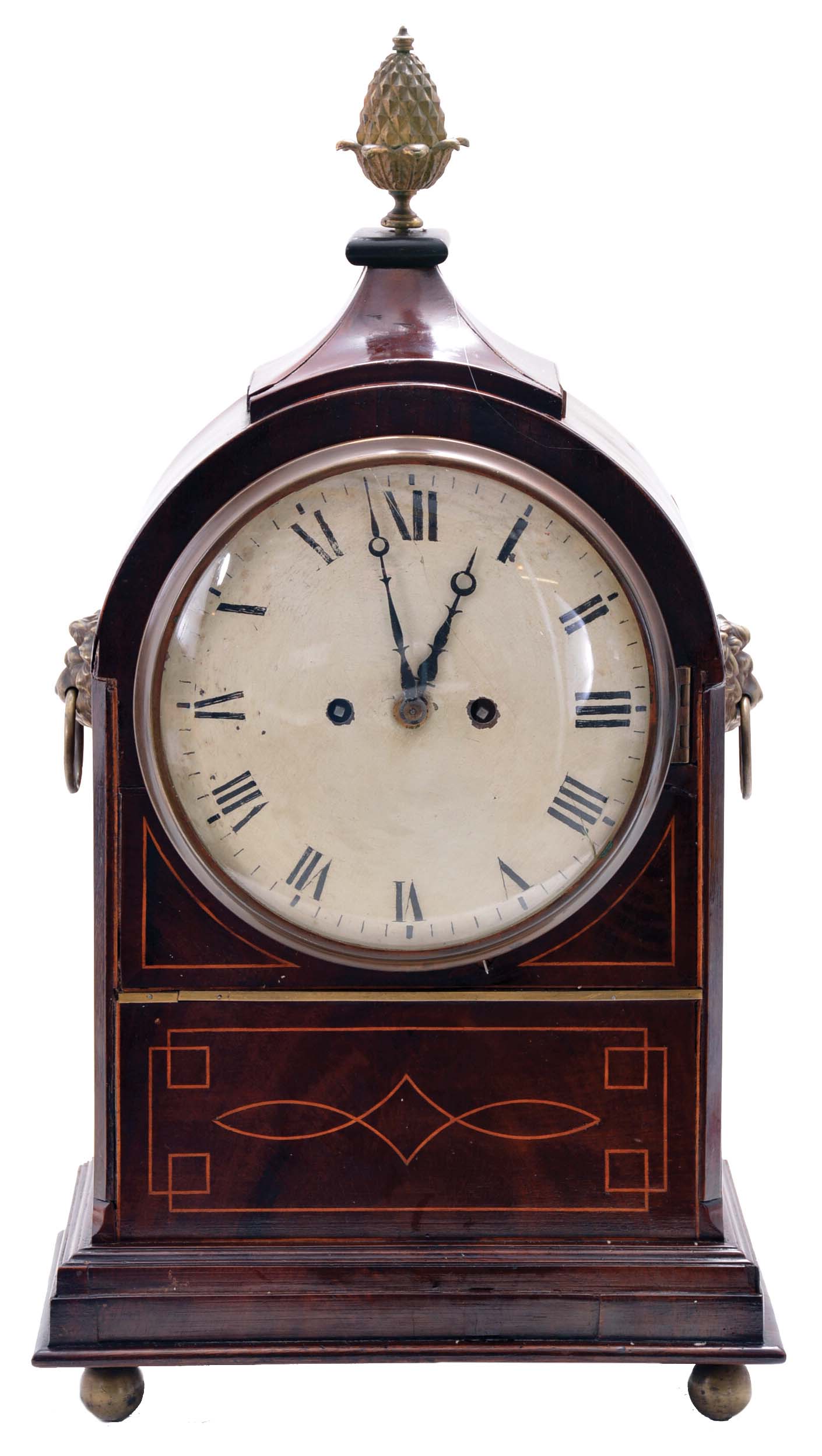 English, 8 day, Regency style, inlaid mahogany, double fusee, time and strike bracket clock with painted dial and engraved back plate movement. — Antique Clocks Price Guide