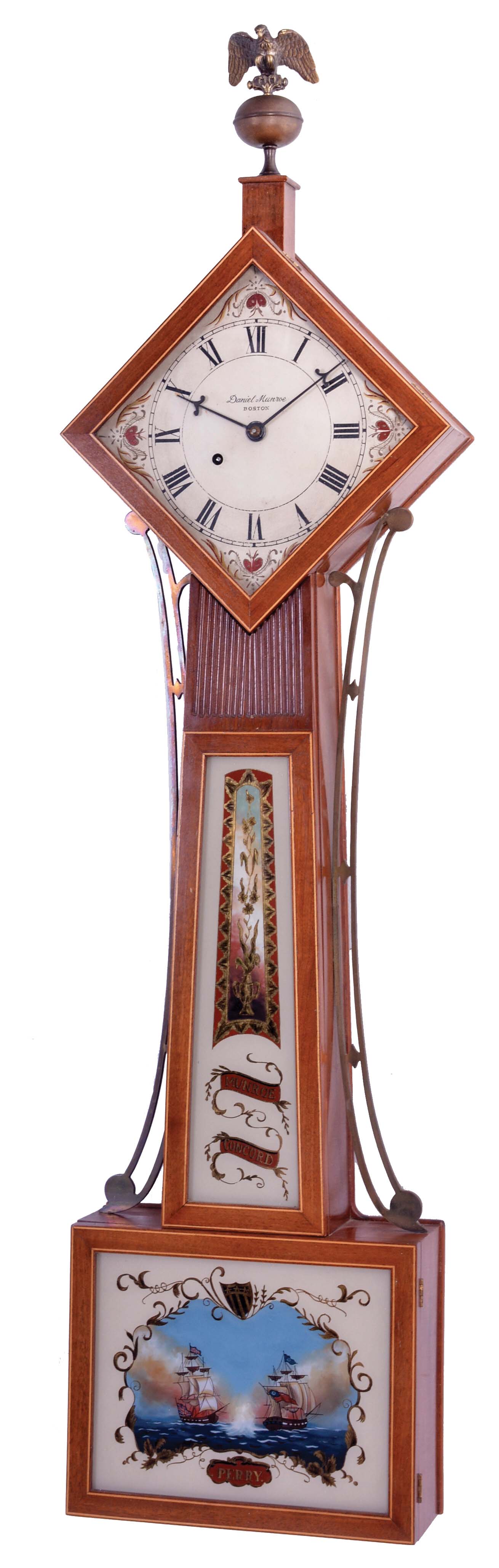 Unknown, 8 day, weight driven, brass movement "Diamond Head" banjo wall timepiece, copy of a Daniel Munroe original. — Antique Clocks Price Guide