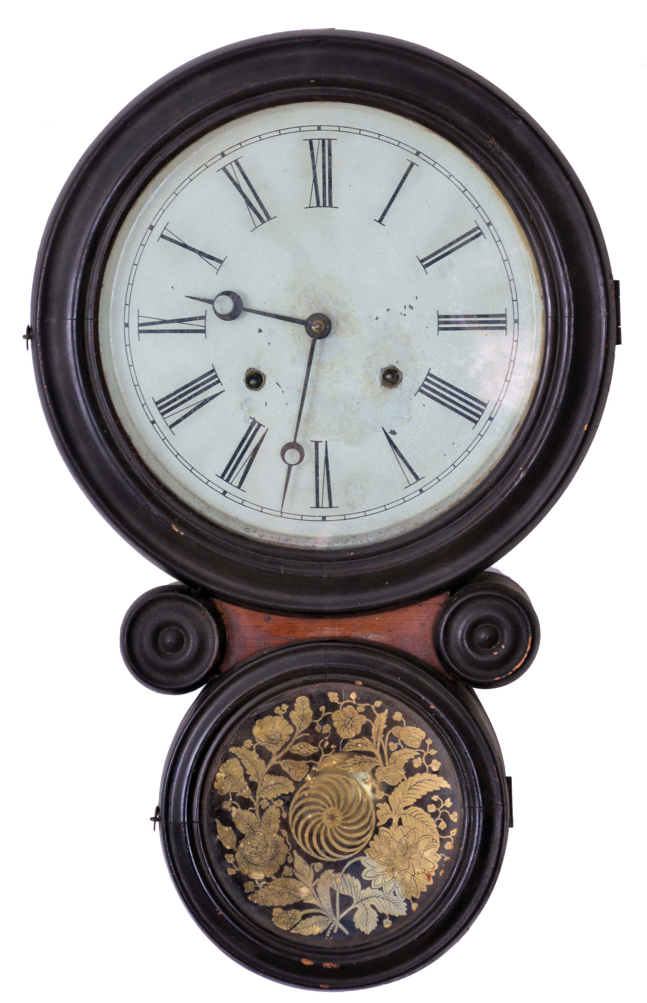 E. Ingraham & Co., Bristol, Conn., "Ionic", 8 day, time and strike spring driven movement wall clock. — Antique Clocks Price Guide