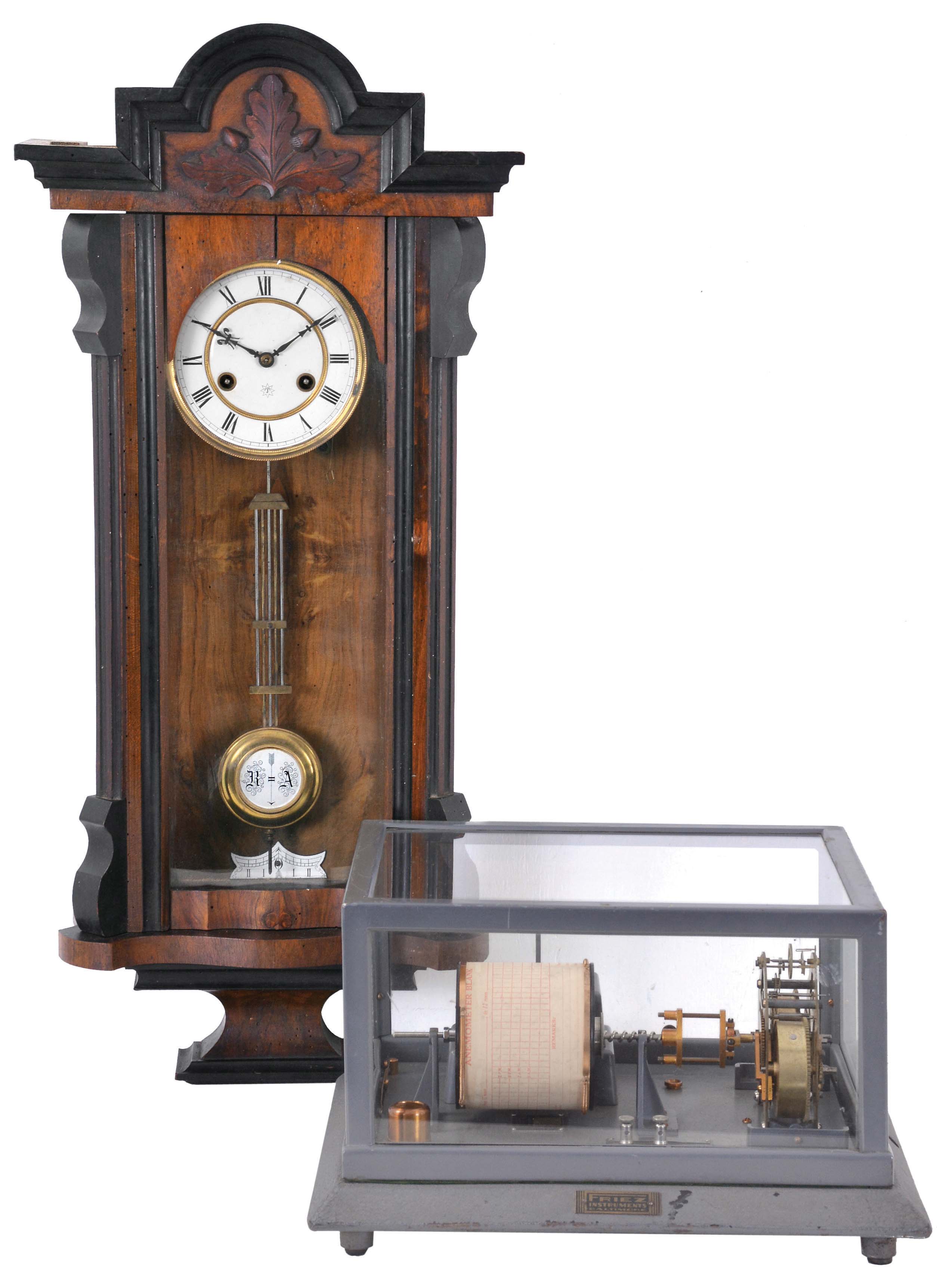 Clock and Anenometer- Junghans Vienna regulator spring driven wall clock and a Friez Instruments Baltimore glass encased anemometer. — Antique Clocks Price Guide