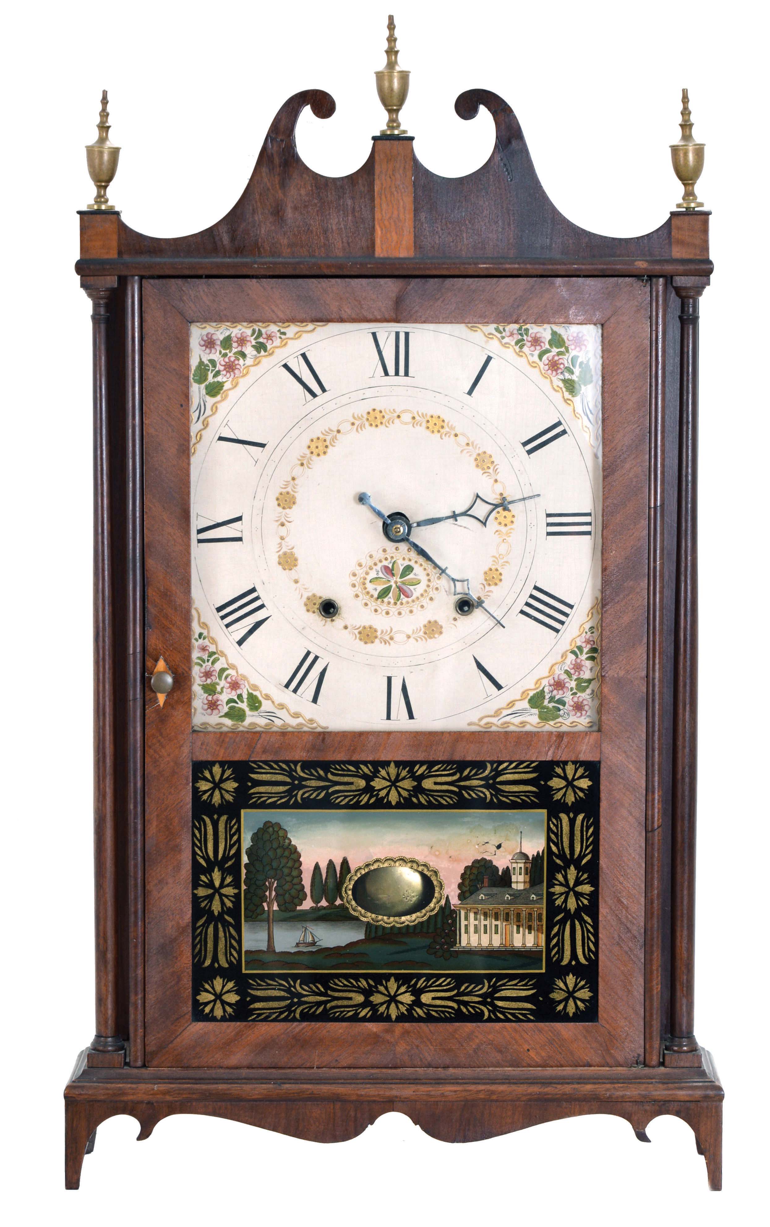 Seth Thomas, Plymouth, Conn., 30 hour, time and strike weight wood movement pillar & scroll shelf clock. — Antique Clocks Price Guide