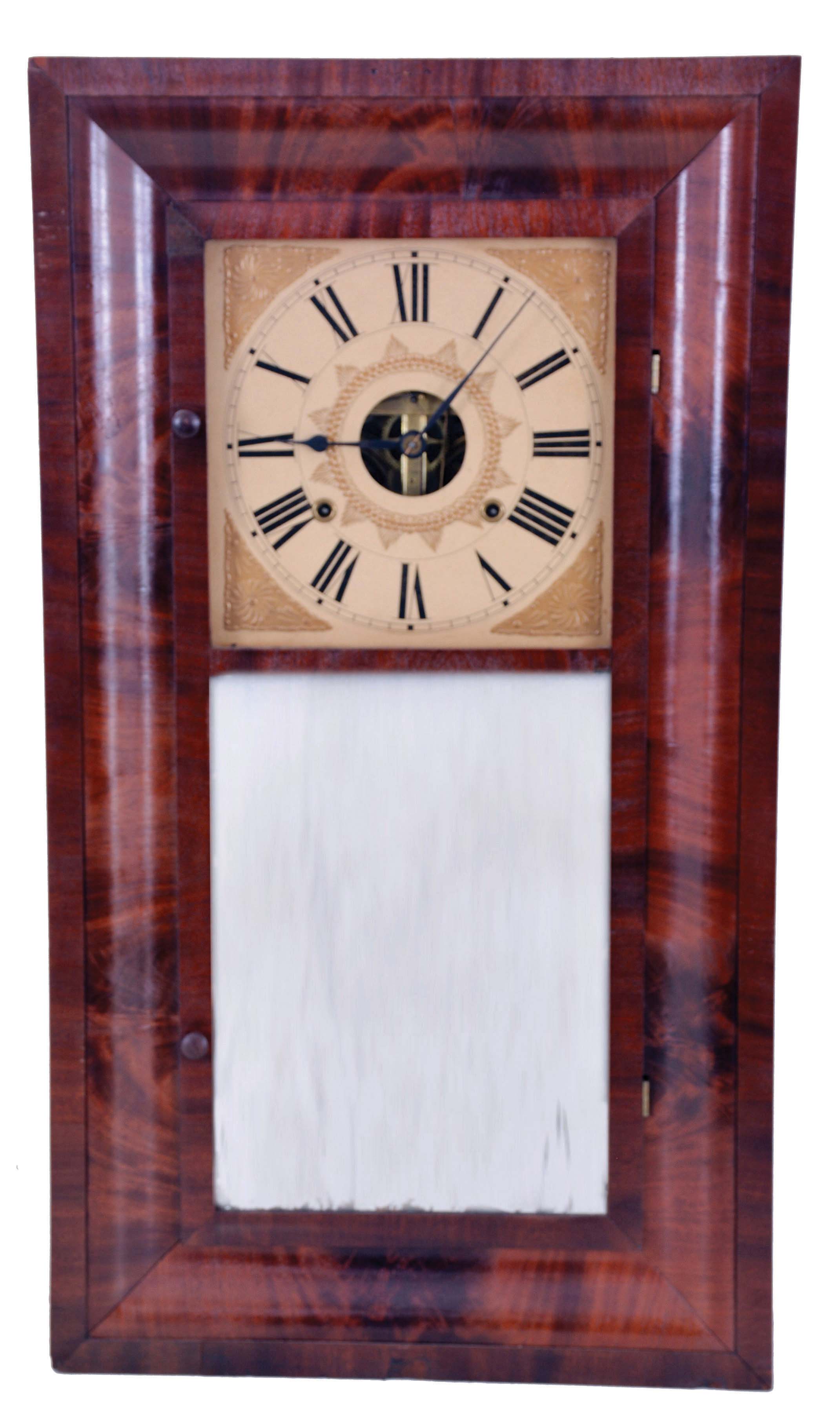 Birge, Mallory & Co., Bristol, Conn., large 8 day, time and strike weight strap brass movement OG shelf clock. — Antique Clocks Price Guide