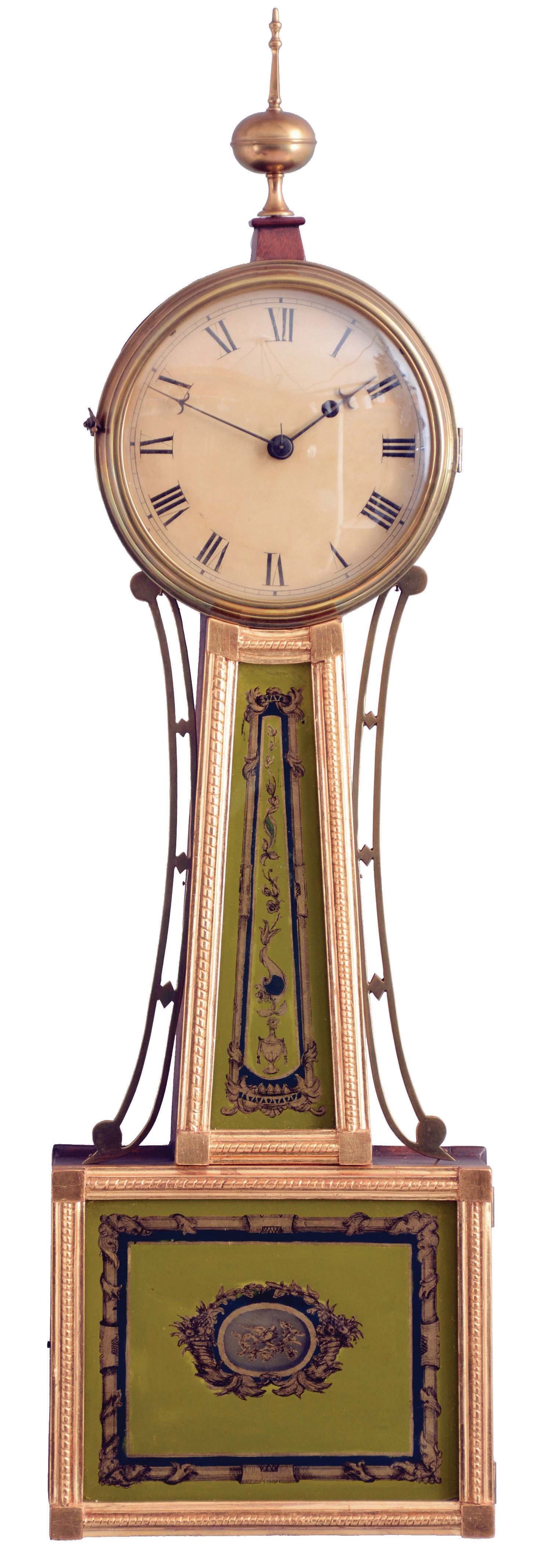 Massachusetts, 8 day, weight driven, brass movement Patent or banjo timepiece. Maker unknown. — Antique Clocks Price Guide
