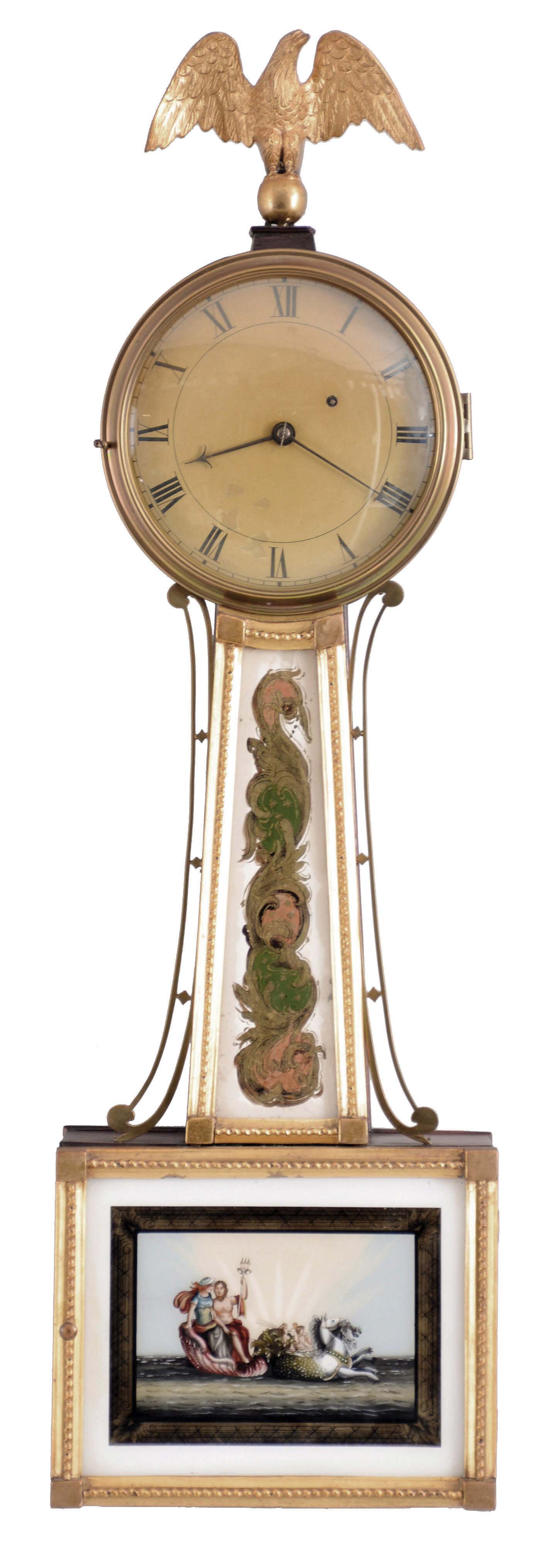 Boston, Mass., Patent or banjo timepiece, with 8 day, weight driven, brass movement — Antique Clocks Price Guide