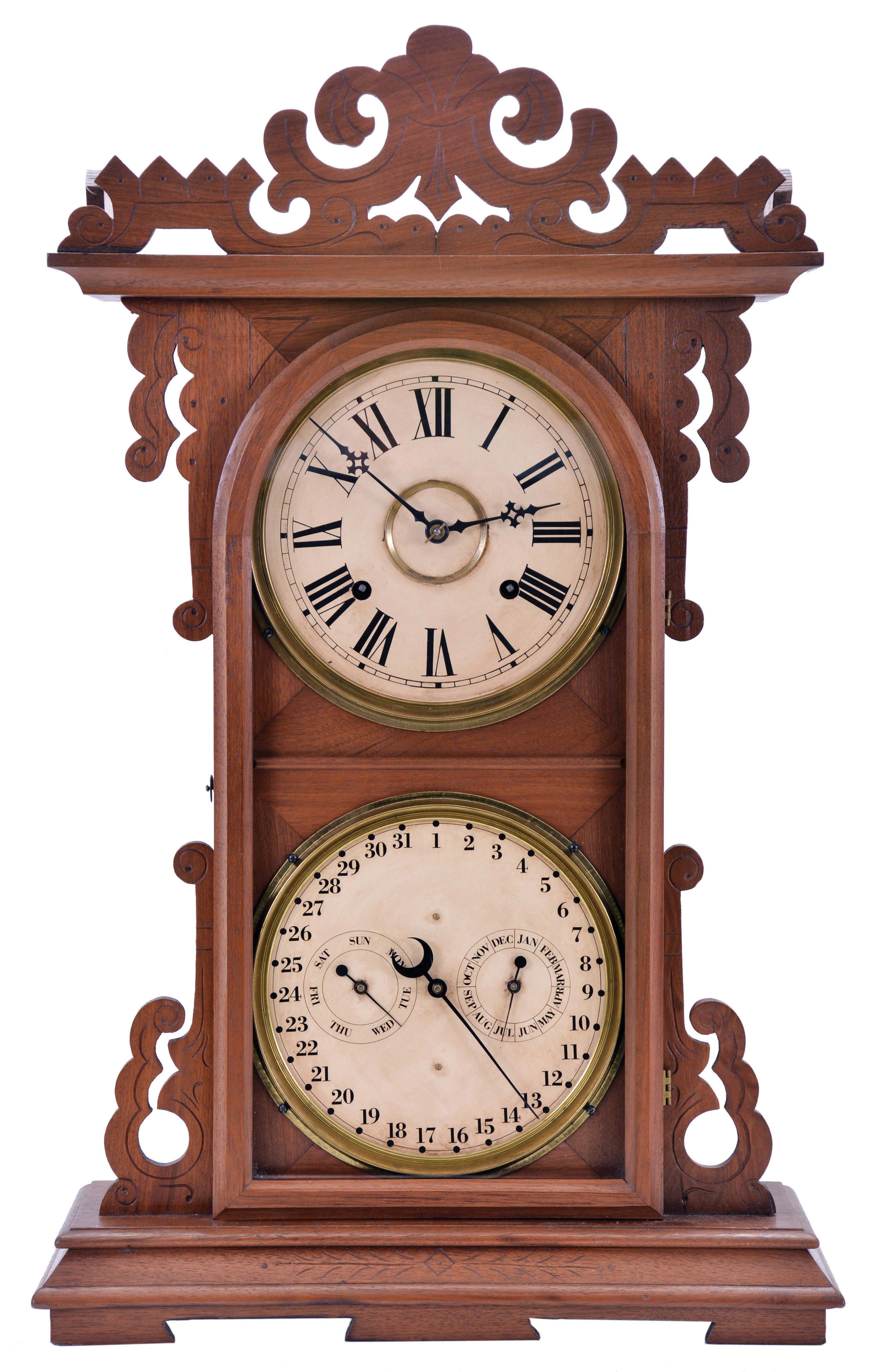 E. N. Welch Mfg. Co., Forestville, Conn., "Arditi", 8 day, time and strike spring driven movement with a Daniel J. Gale calendar movement. — Antique Clocks Price Guide