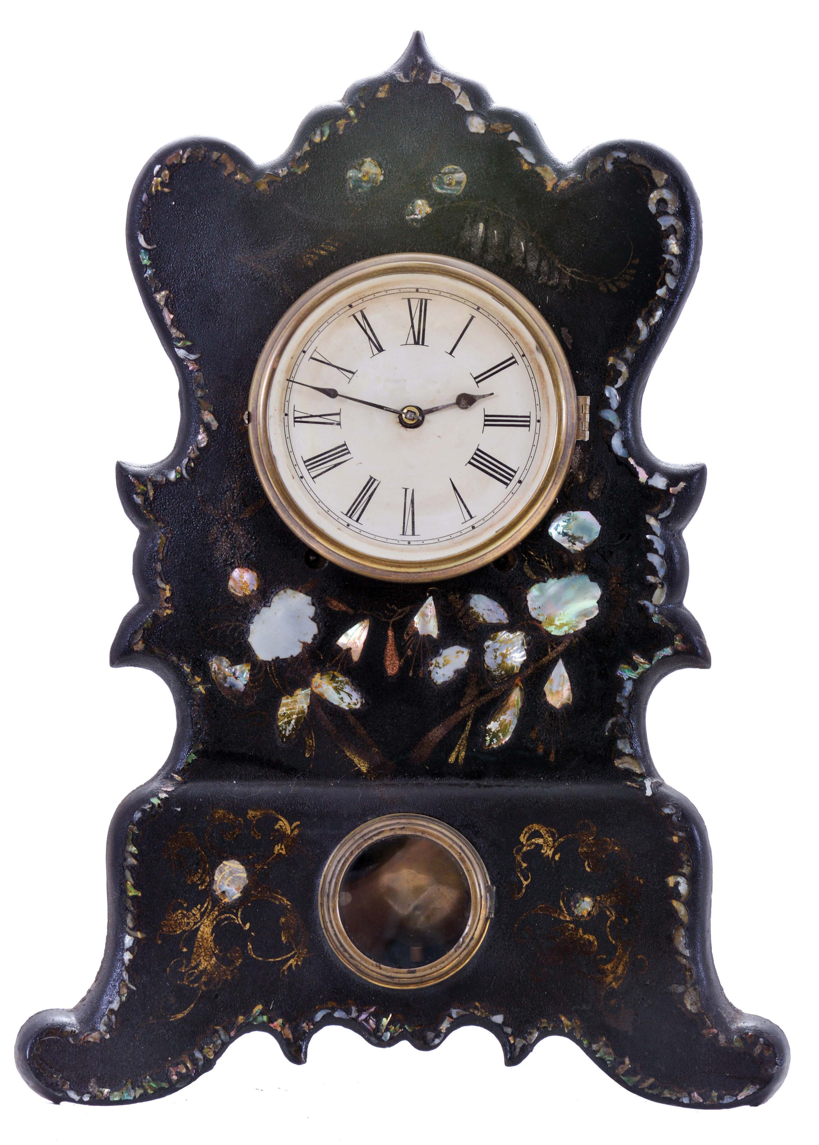 American Clock Co., New York, New York, 8 day, time and strike spring driven movement iron front shelf clock. — Antique Clocks Price Guide