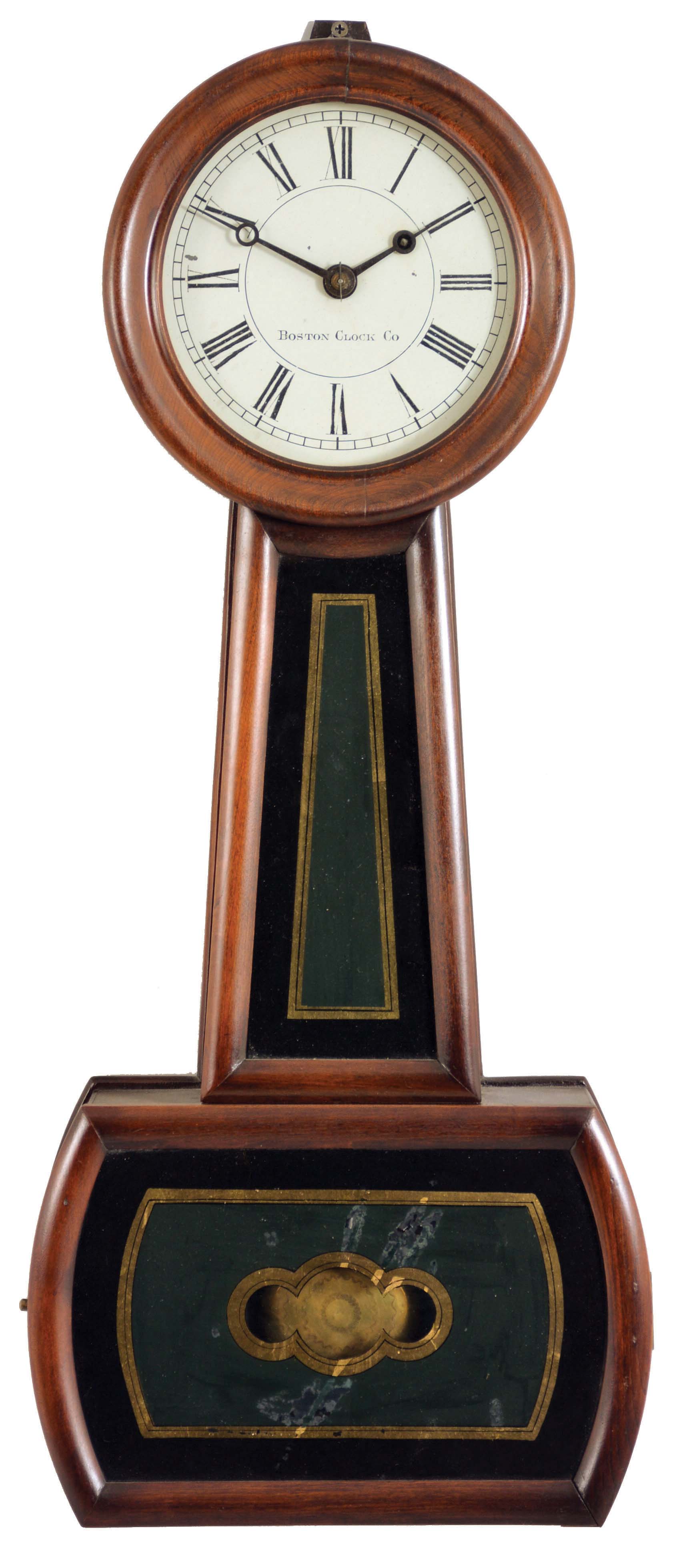 Boston Clock Co., Boston, Mass., 8 day, weight driven, brass movement banjo timepiece. — Antique Clocks Price Guide