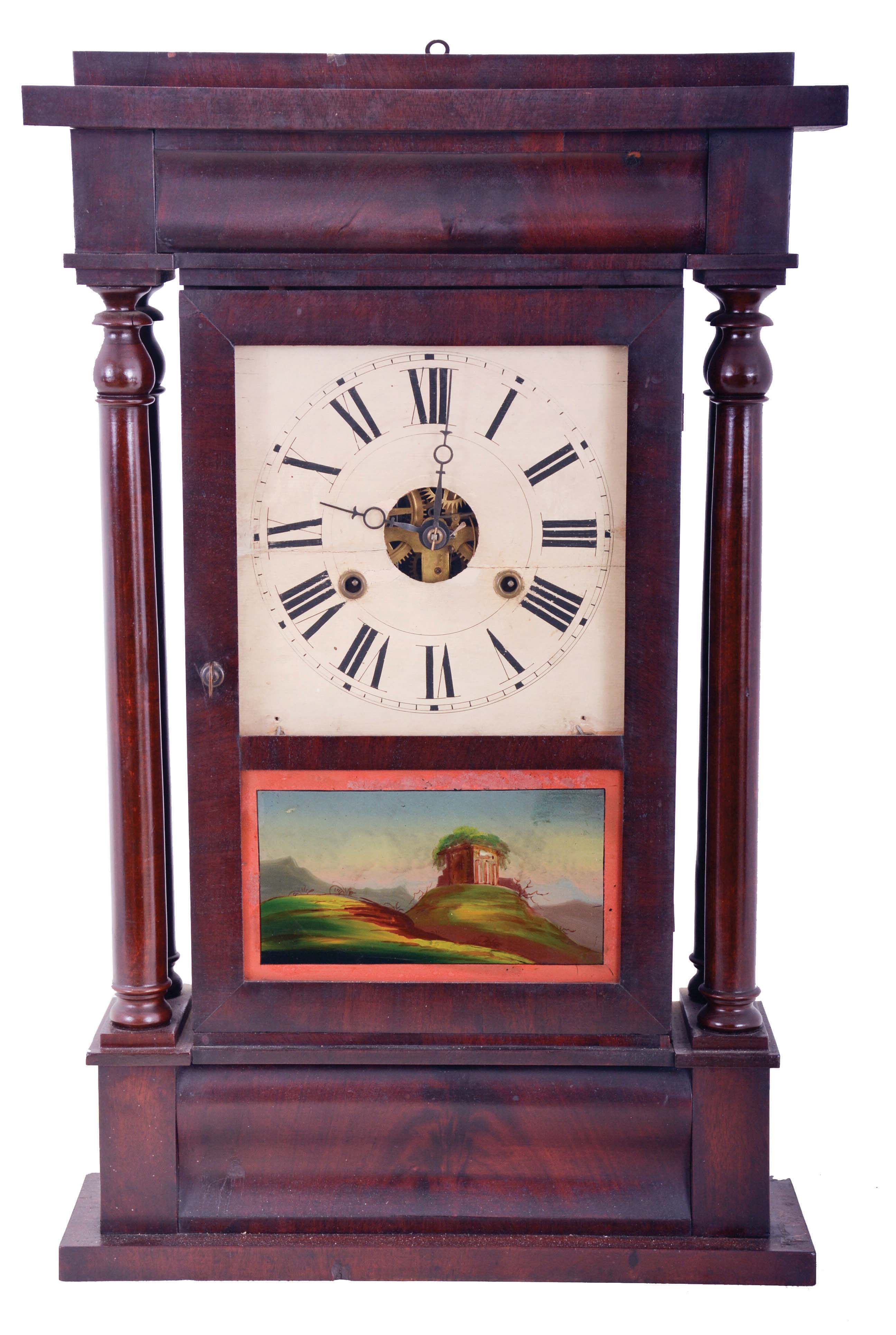 W.S. Conant, New York, New York, 30 hour, time and strike, weight driven brass movement OG 4-column shelf clock. — Antique Clocks Price Guide