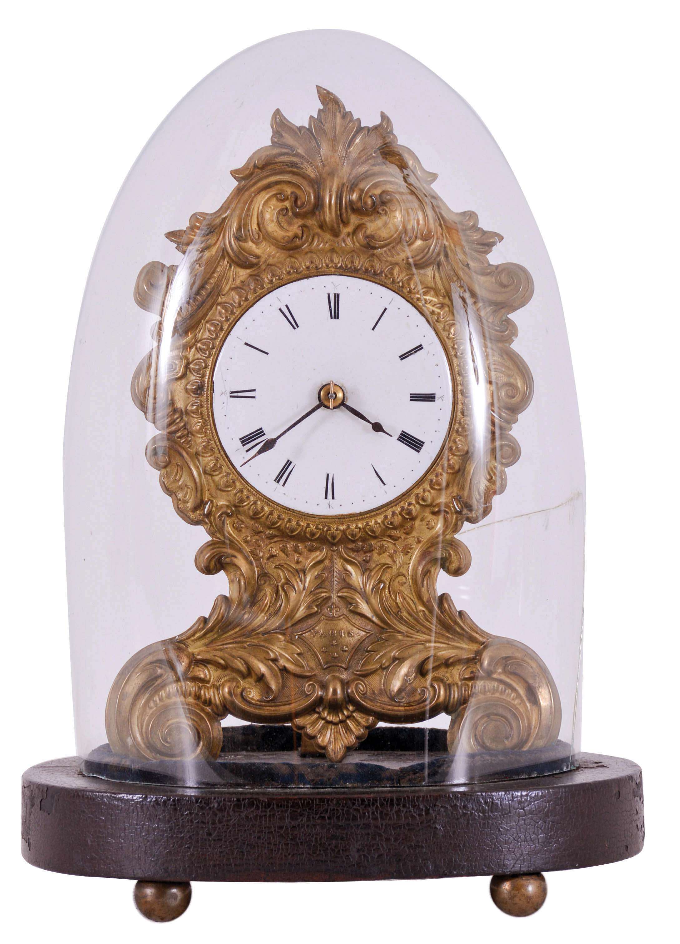 Coe & Co., New York, 30 hour, spring driven, embossed brass front "Paris" model shelf timepiece with Samuel N. Botsford's patent lever escapement movement. This timepiece was made by Jerome Manufacturing Co., New Haven, Conn. — Antique Clocks Price Guide