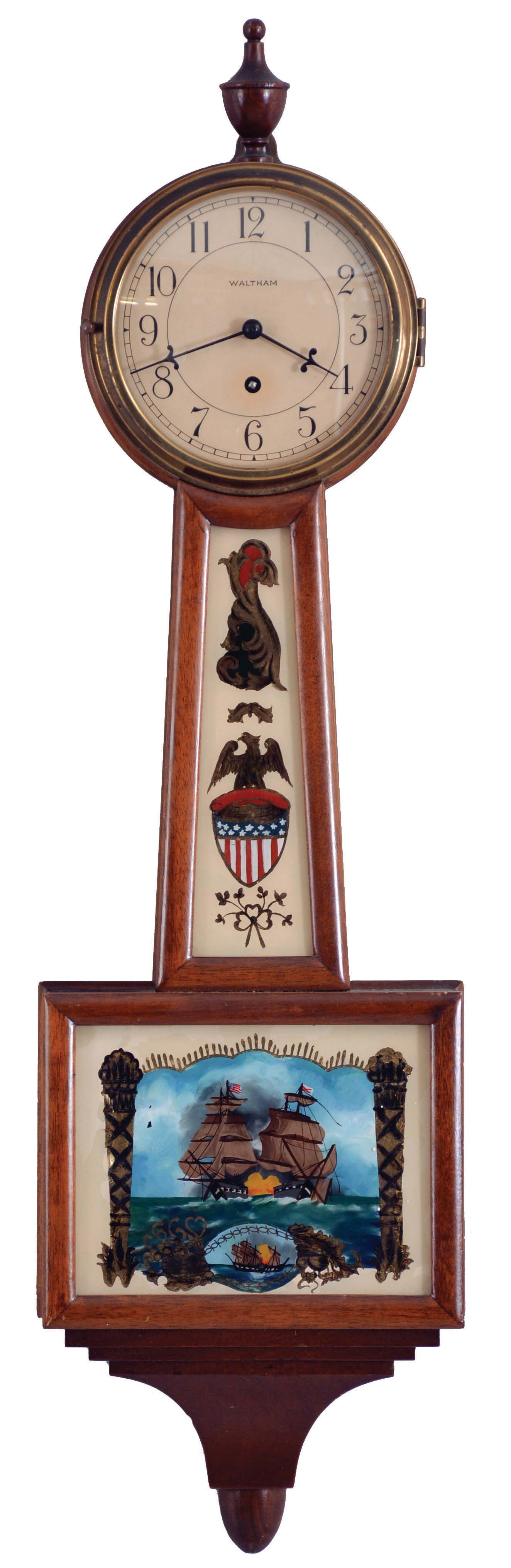 Waltham Clock Co., Waltham, Mass., 8 day spring driven, lever movement miniature banjo timepiece. — Antique Clocks Price Guide