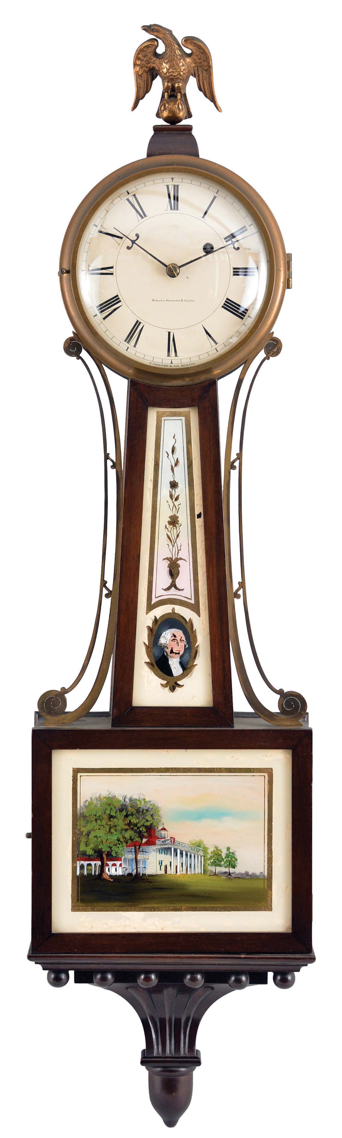 E. Howard & Co., Boston, Mass., "No. 95", 8 day, weight driven brass movement Patent or banjo timepiece retailed by Bigelow, Kennard & Co., Inc., Boston. — Antique Clocks Price Guide
