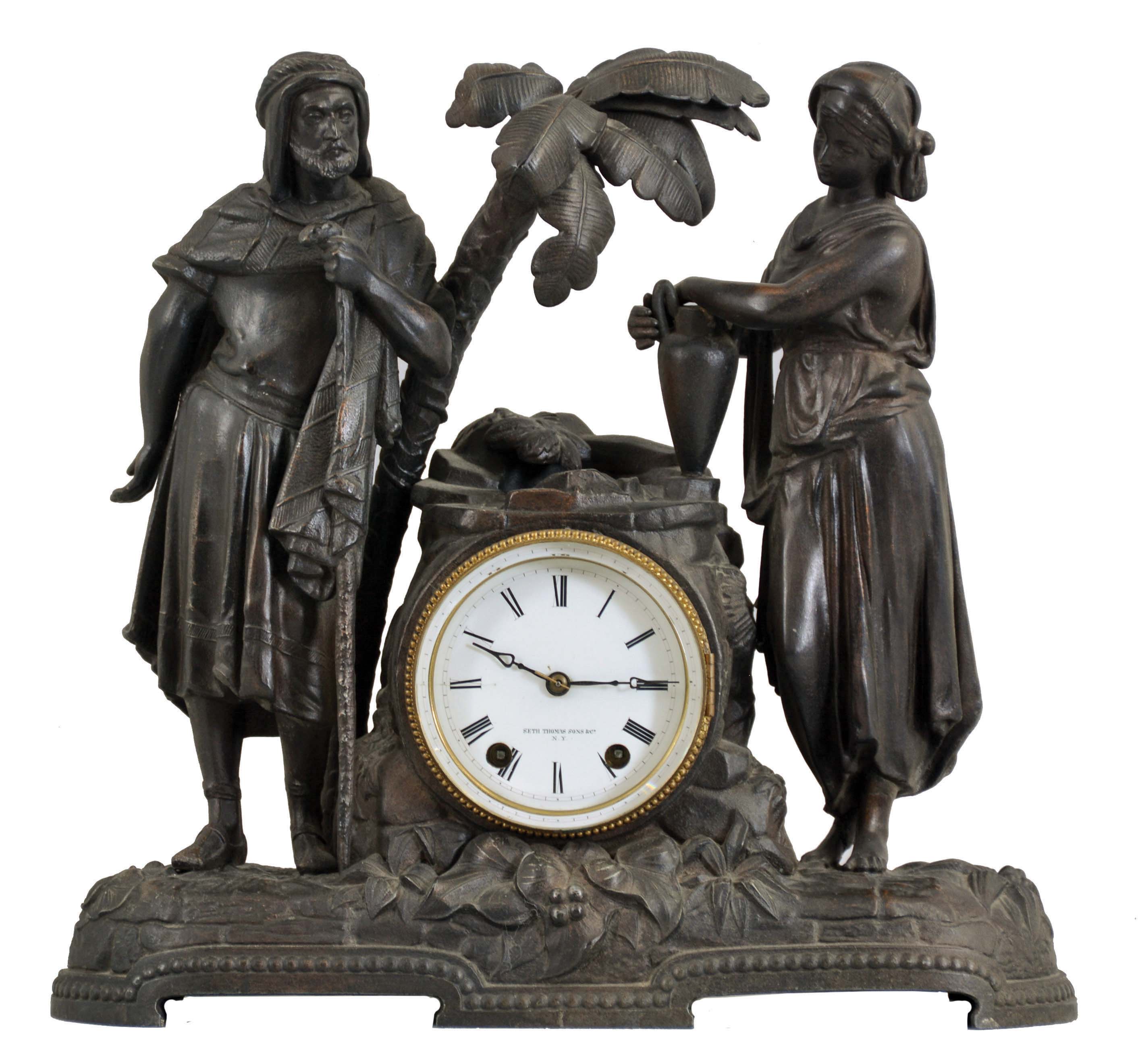 Seth Thomas Sons & Co., New York, New York, "No. 8002", "Rebecca at the Well", 15 day, time and strike spring driven movement figural mantel clock. — Antique Clocks Price Guide