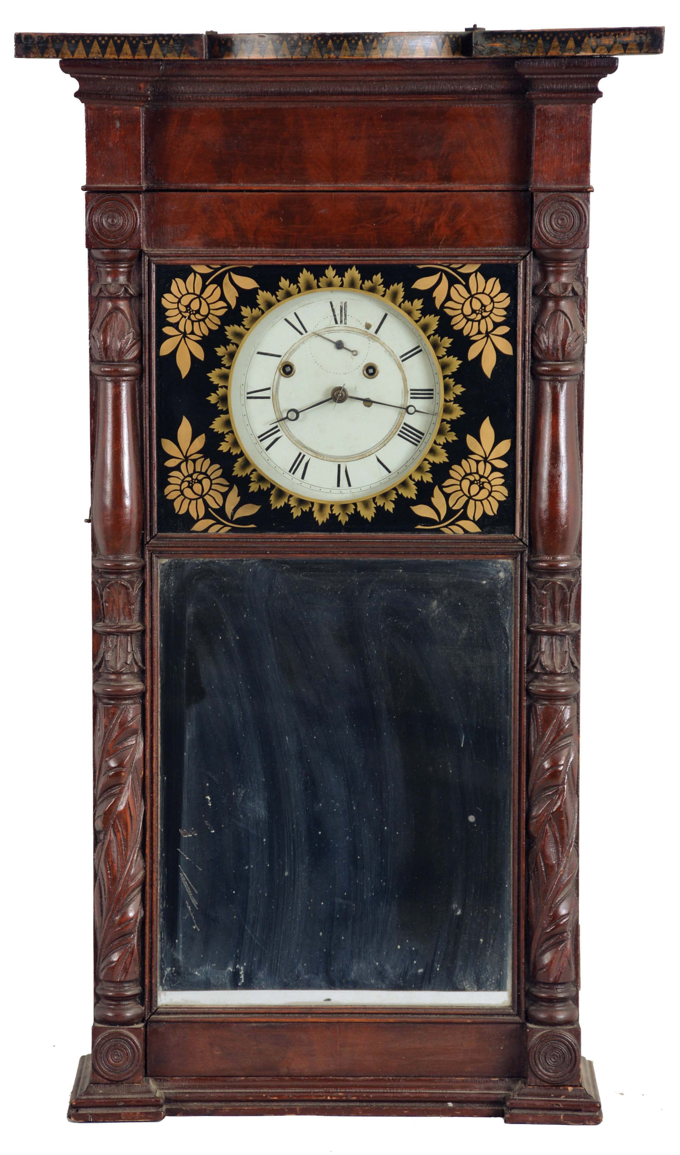 Munger & Benedict, Auburn, New York, 8 day, time and strike weight driven, brass movement Empire case "ironing board top" shelf clock. — Antique Clocks Price Guide