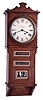 The Prentiss Improvement Clock Co., 49 Dey Street, New York, New York, "Empire" wall clock with an 8 day time only Seth Thomas movement and a Prentiss patented calendar mechanism in an oak veneered case.