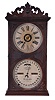 Ithaca Calendar Clock Co., Ithaca, NY, "No. 10 Farmer's" shelf clock with a spring driven, 8 day time, strike and alarm movement with a Horton's perpetual calendar mechanism in a walnut case.