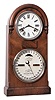 Ithaca Calendar Clock Co., Ithaca, NY, "Round Top No. 5" shelf clock with a spring driven, 8 day, time and strike movement with H. B. Horton's patent calendar mechanism in a polished rosewood veneered case.