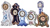 Clocks- 6 (Six): All with ceramic cases, including "R.S. Prussia", "Rosenthal", Majolica, and Delft, five with thirty hour timepiece movements, and one with quartz movement, Rosenthal case dimensions listed
