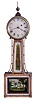William Cummens, Roxbury, Mass., Patent or banjo timepiece with 8 day, weight driven, brass movement. Although worn, the dial reads "Warrented by W. Cummens Roxbury".