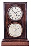 L. F. & W. W. Carter, Bristol, Conn. double dial shelf clock with a spring driven, 8 day, time and strike movement with B. B. Lewis perpetual calendar mechanism in a rosewood veneered case.