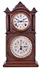 E. Ingraham & Co., Bristol, Conn., "Ingraham Calendar" double dial shelf clock with a spring driven, 8 day, time and strike movement with a B. B. Lewis patent calendar mechanism in a walnut case.