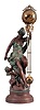 Ansonia Clock Co., New York. NY, "Fortuna" figural swinger mantel clock with a spring driven, 8 day timepiece movement in a cast metal case.