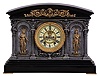Ansonia Clock Co., New York, NY, "Georgia" mantel clock with a spring driven, 8 day, time and rack & snail strike movement with visible escapement in a cast metal and enameled iron case.