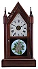 Seth Thomas Clock Co., Thomaston, Conn., "Sharp Gothic" shelf clock with a spring driven, 8 day time, strike and alarm movement with a Winward's (English) Patent Alarm mechanism in a rosewood veneered case.