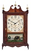 Seth Thomas, Plymouth, Conn., "Off Center Pillar and Scroll" clock with a weight driven 30 hour time and strike wooden movement in a mahogany veneered case.
