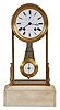 Potonie, Paris, mantel or table regulator, rectangular, white marble, molded base supporting the glazed, arch top case, top with acanthus leaf engraving, sides with trefoil ornamented parapet, and case "floor" with acanthus engraving on a crosshatched field, Roman numeral white enamel dial with seconds chapter below 12:00, blued steel Breguet style hands, 8 day, time and strike movement with square plates, marked "Mouv Surfin", "D. Pontonie & Cie 8113 Paris", and "Horloger P. Bly" below the back cock, gilt, gridiron pendulum with white enamel insert