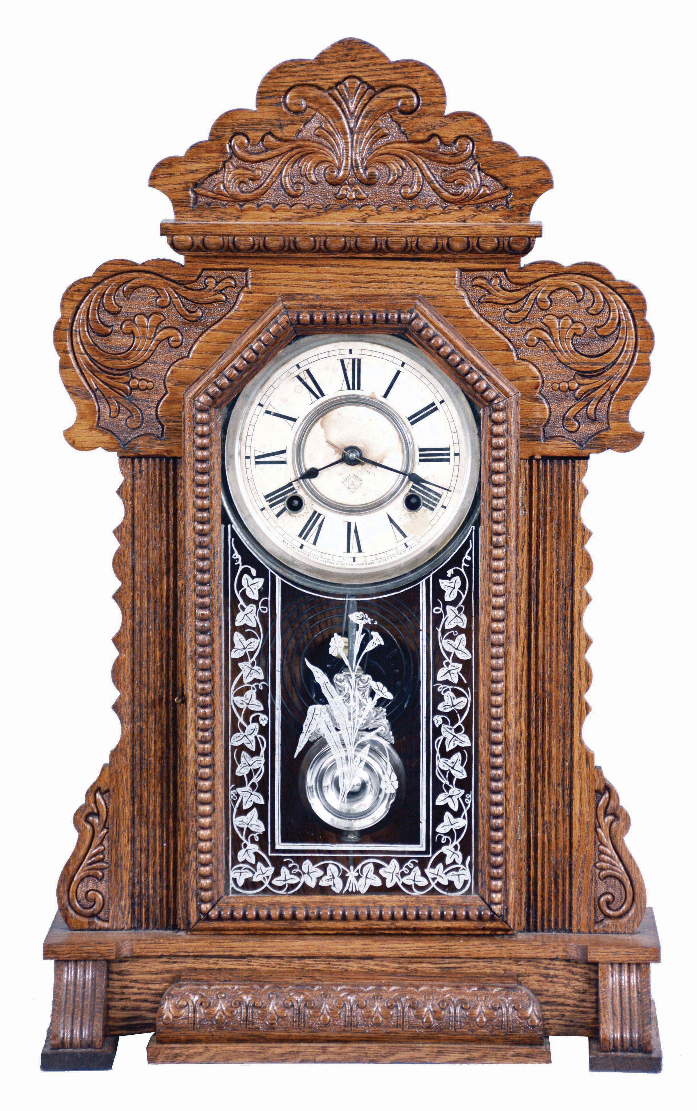 Ansonia Clock Co., New York, "Ostler", 8 day, time and strike, spring brass movement Kitchen clock. — Antique Clocks Price Guide