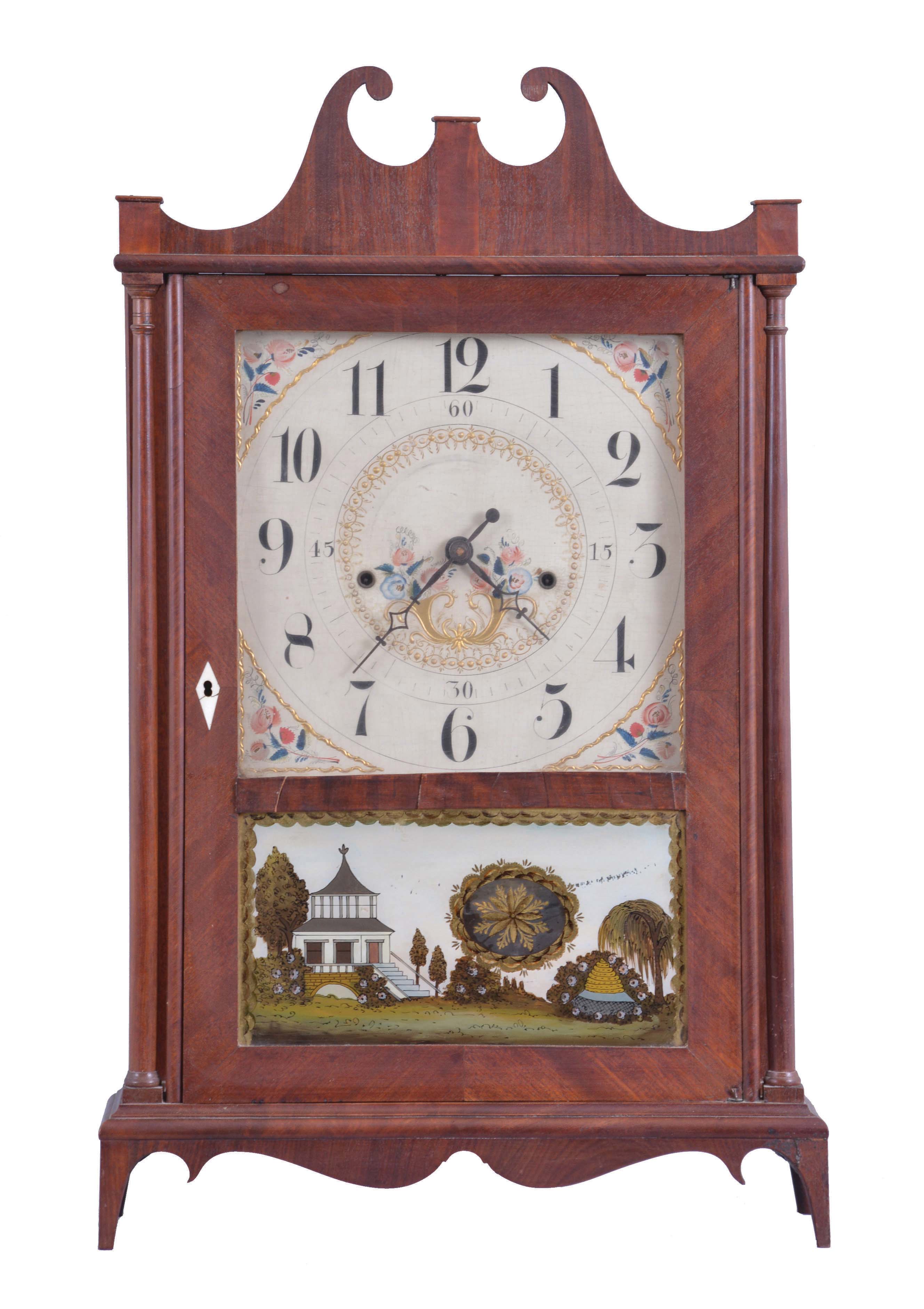 Seth Thomas, Plymouth, Conn., 30 hour, time and strike, weight wood movement off-center pillar & scroll shelf clock. — Antique Clocks Price Guide